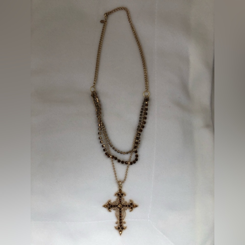 Goldtone multi-chain cross necklace
